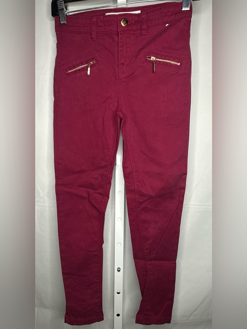 Denim&Co Girls Burgundy Skinny Jeans with Gold Zippers